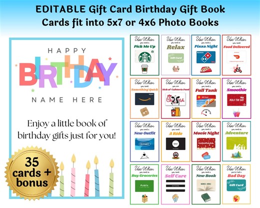 Editable Birthday Gift Card Book Last Minute Birthday Gift Adult Birthday Card Holder Customize in Canva | Instant Download, Edit and Print - Etsy