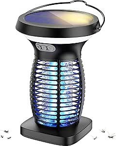 Solar Bug Zapper Outdoor, Mosquito Zapper Outdoor Waterproof Electric Fly Zapper Rechargeable Mosquito Killer with Solar Panel, 4200V Fly Trap Indoor for Home Backyard, Patio, Garden, Camping