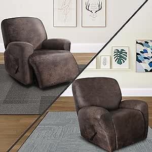 Recliner Chair Covers Leather Like, 4 Pieces Lazy Boy Recliner Cover for Recliner Chair, Soft Sofa Slipcover Furniture Protector Washable Sofa Cover for Pets Kids (X-Large, Dark Brown)
