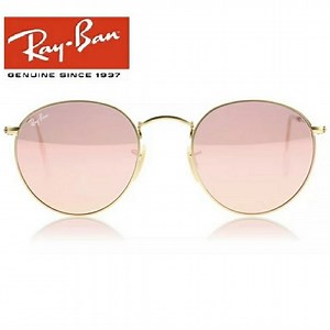 Ray Ban Round Metal Pink Mirror Lenses Gold Frame RB3447 Women - Men New