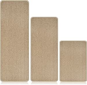 Olgaa Kitchen Rugs Sets of 3 for Floor Non Slip Kitchen Rugs Mats for Kitchen Floor Absorbent and Stain Resistant Kitchen Runner Rugs Rubber Backing Non Skid Washable Rugs Front of Sink (Linen)