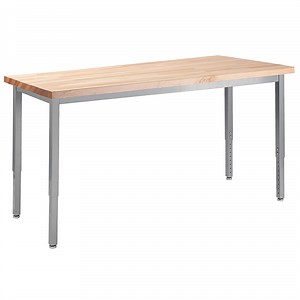 National Public Seating HDT8-2436B 24" x 36" Gray Frame Adjustable Height Utility Table with Maple Butcher Block Top
