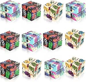 12 Pieces Infinity Cubes, Mini Cool Fidget Toys for Kids and Adult，Sensory Gadget Best for Stress. Hand Held Fidget Blocks. (Colorful)