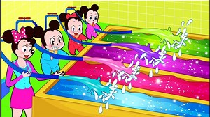 Mickey Mouse & Minnie Mouse Babies Naughty in the rainbow pool! Learn Colors with Finger Family Song | Film animation