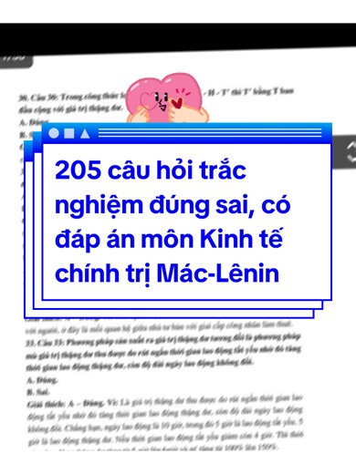 205 câu hỏi trắc nghiệm đúng sai, có đáp án môn Kinh tế chính trị Mác-Lênin #2k7 #cuahangtiensilehung #trietmac #kinhtechinhtrimaclenin