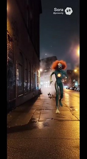 Grinmaw the Alien-Clown chases Pro Mue through Boston (AI)
