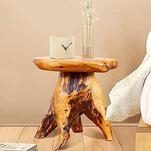 Tree Stump Side Table Natural Edge Cedar Real Wood End Table,Small Wooden Mushroom Stool, Indoor/Outdoor