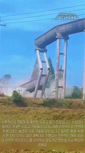도미노처럼 쓰러지는 수로교, 기막힌 수학적 철거 기술 #worker #process #satisfying #aqueduct #construction