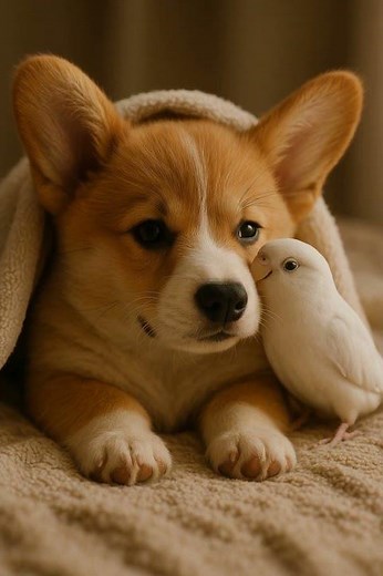 This puppy and this bird have been best friends since they were babies