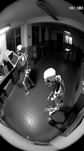 Unbelievable CCTV footage captured two skeleton-like aliens acting strangely inside an warehouse