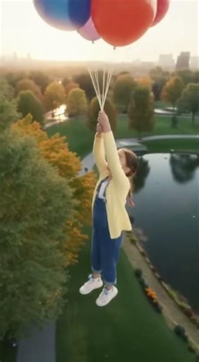 A Child Floats Above the Park #childstory #floatingchild #inflatableballs #magicalmoment