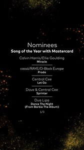 Congrats to The BRIT Awards Song of the Year with Mastercard nominees 🎉 #brits 🎉 Calvin Harris & Ellie Goulding 🎉 cassö, RAYE & D-Block Europe 🎉 Central Cee 🎉 Dave & Central Cee 🎉 Dua Lipa 🎉 Ed Sheeran 🎉 J Hus & Drake 🎉 Kenya Grace 🎉 Lewis Capaldi 🎉 PinkPantheress 🎉 RAYE & 070 Shake 🎉 Rudimental, Charlotte Plabk Vibe Chemistry 🎉 Stormzy & Debbie 🎉 Switch Disco & Ella Henderson 🎉 Venbee & goddard | Mastercard