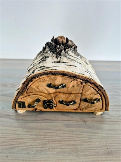 White Birch Log Keepsake Box – 3 Drawers, Door, Hidden Compartment, Earrings Holder, Rustic Gift - Etsy