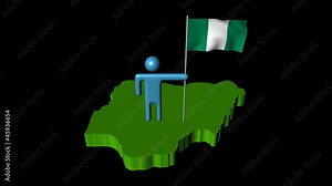 Abstract man with fluttering flag on Nigeria map animation