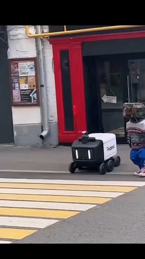 The future has arrived! On the streets of Moscow, a robot helps a delivery robot cross the road 🤖🤝 | Москва