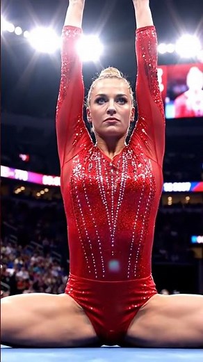 USA Gymnast Holds a Deep Side Split Balance Under Arena Lights