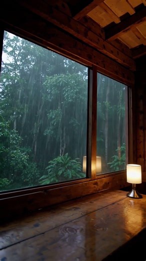 Heavy rain forest cabin aesthetic #cozy #asmr #shorts