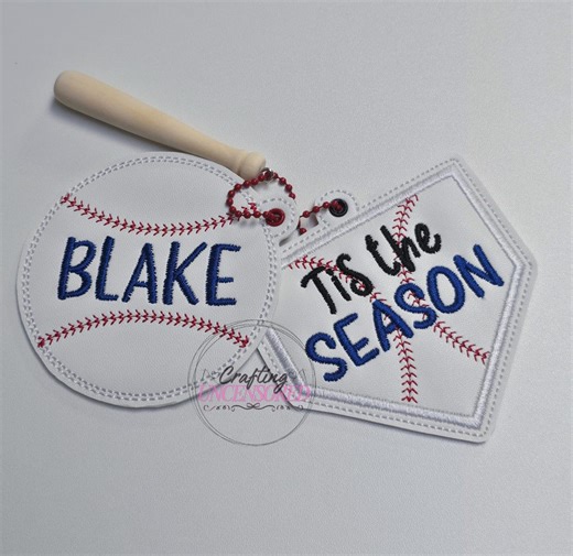 Custom Baseball Embroidered Bag Tag Keychain Set - Etsy