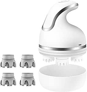 Electric Scalp Massager, Cordless, Stimulating Hair Growth, Deep Clean, Blood Circulation and Stress Release for Men Women Pets with Four Replacement Massage Heads