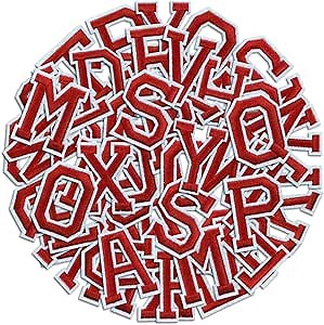 Letter Iron On Patches, A-Z Alphabet Embroidery Applique Patch, DIY Decorative Heat Press Name Patches for Clothing Jeans Jackets Backpacks Hats (Red 104 Pcs)