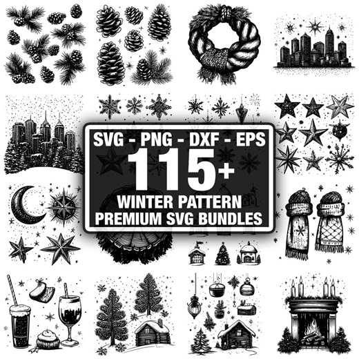 110  Winter Pattern Bundle, Snowflake Pattern Designs, Instant Download Png, Dxf, Eps, Svg - Etsy