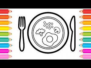 Food Plate Painting, Drawing and Coloring for Kids - How to Draw Food Plate - Easy Food Dish Drawing