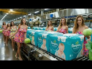 Inside a Modern Diaper Factory: Mass Production of Baby Pamper Diapers (Full Process)