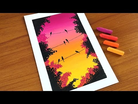 Simple Oil Pastel Yellow Sunset Sky Painting for beginners | Oil Pastel Drawing