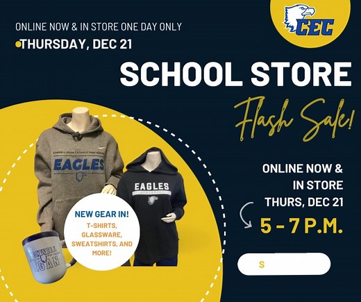 15 reactions | ⚠️ ONLINE NOW and IN STORE ONE DAY ONLY ⚠️ Shop the CEC School Store Flash Sale! Check out tons of new gear and get your CEC shopping done just in time for Christmas! Shop online now or in store this Thursday evening from 5-7 p.m. Online orders can also be picked up at the CEC school store on Thursday evening. Shop now: https://conwell-egan-catholic-school-store.myshopify.com | Conwell-Egan Catholic High School | Facebook