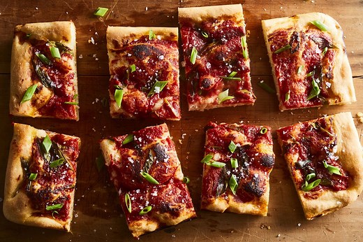 "Pizza" Focaccia with Tomato Sauce & Green Onion