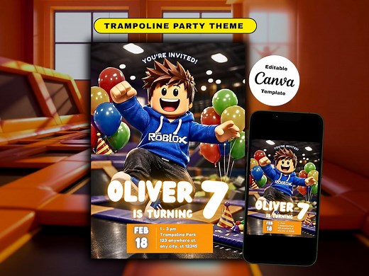Roblox Jump Party Animated Birthday Invite – Boy Gamer, Trampoline, Editable Canva Template (digital Download) - Etsy