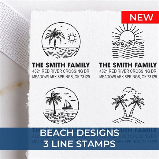 Beach Themed Custom Stamp, 3 Line Personalized Address Stamp, Coastal Self Inking Stamp, Return Address Stamp, Custom Text Stamp - Etsy