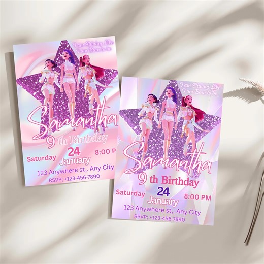 Kpop Demon Hunters Birthday Invitation Template | Editable Canva Template | Kpop Anime | Huntrix | Demon Slayer I Printable Card for Kids - Etsy