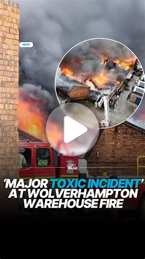 Dozens of firefighters are battling a huge factory blaze that has sparked a 'major toxic incident' in the Midlands today. Images show towering plumes of thick black smoke and explosions around the building, with the inferno visible from miles away. One local reported seeing the smoke from the market town of Shifnal, 13 miles from Wolverhampton. Residents have been advised to stay indoors, while drivers have been warned to avoid the area while emergency services continue to bring the fire under c