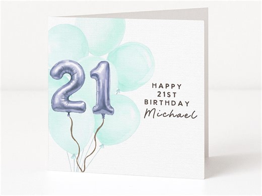 21st Birthday Card With Balloon Numbers, Personalized Twenty First Birthday Gift for Son Daughter Best Friend - Etsy