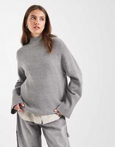 Brave Soul high neck jumper with wide sleeves in grey | ASOS