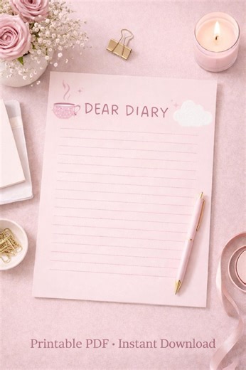 Dear Diary Printable Page | Pink Journal Writing Paper (digital Download) - Etsy