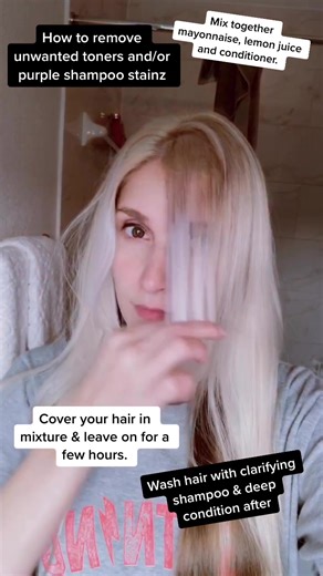How to easily remove toners and/or stains from purple shampoo. #hairtutorials #bleachedhair
