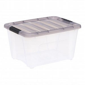 IRIS 32 Qt. Plastic Storage Bin with Lid, Stackable Storage Containers, Tote