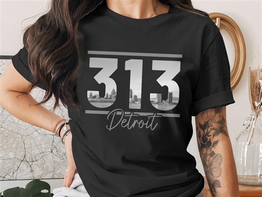 Detroit 313 Area Code City Skyline T-shirt, Michigan City Pride Tee, Urban Streetwear Gift for Detroiters, Local Love Shirt - Etsy