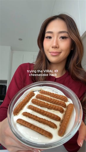 Briddy on Instagram: "Trying the viral ‘healthy’ Japanese cheesecake hack 👩🏻‍🍳 Because it keeps popping up on my feed and I’m curious 2-Ingredient Recipe: • 1 serving Chobani Fit Vanilla Yogurt (95 calories) • Biscoff cookies – amount to your preference ↳ 35 calories per biscuit"