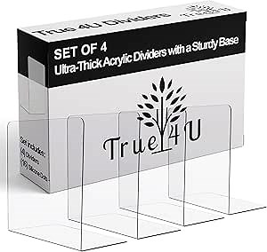 True 4U 4 Pack, Acrylic Shelf Dividers for Closet Organization, Clear Tall Shelf Dividers, Extra Deep, Easy to Install for Bedroom Kitchen Office Closet Bathroom
