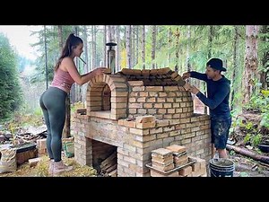 Couple Builds a DIY Brick and Clay Pizza Oven in the Forest | Start to Finish ‪@OffGridLife‬