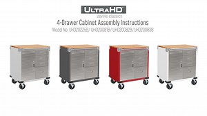 Seville Classics UltraHD® Heavy Duty Rolling Cabinet Workbench Table w/ Solid Wood Top, Workstation for Garage, Office, Workshop, Graphite, 1-Door, 4-Drawer (28" W x 25" D)