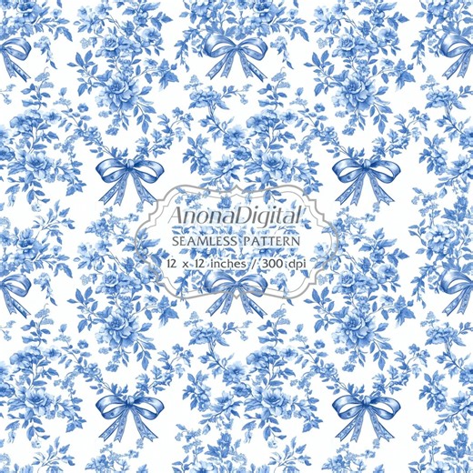 Coquette Floral Bow Toile Seamless Pattern, Digital Download Ribbon Background for Papers, Fabrics, Crafts - Etsy