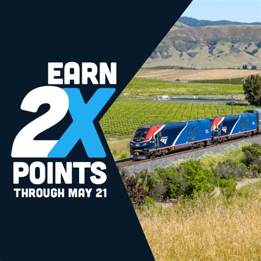 Register to earn 2X Amtrak Guest Rewards points on travel through May 21 and get closer to rewards like Amtrak travel, upgrades, gift cards and more. Terms apply. | Amtrak