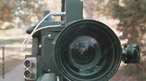 Film camera lense up close. CP16 vintage 16mm film camera