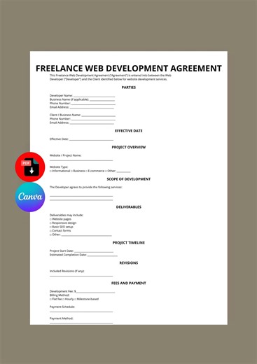 Freelance Web Development Agreement | Website Developer Contract US | Editable PDF - Etsy