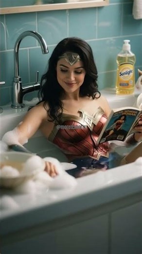 Wonder women membaca buku di wastafel😝😝😝 #shorts #video #ai