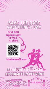 Roses are red  Running shoes too  This Valentine’s Day, The Kissimmee 5K is waiting for you   February 14, 2026  Kissimmee Lakefront  Free t-shirt for the first 400 sign-ups Sign up now at kissimmee5k.com Health or wellness business? Become a sponsor or vendor: events@kissimmeemainstreet.org #running #runner #5krun #5k | Kissimmee Main Street | Facebook